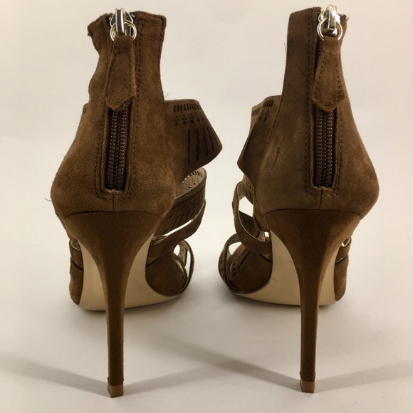 ZARA Brown Suede Caged Stiletto Sandal Size 9 - Picture 4 of 7